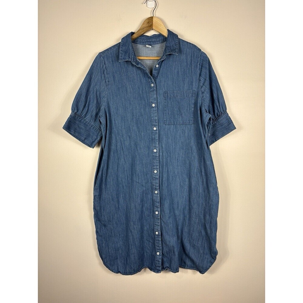 Old Navy Denim Button Dress Women Large Tall Collared Puff Sleeve Western Rodeo